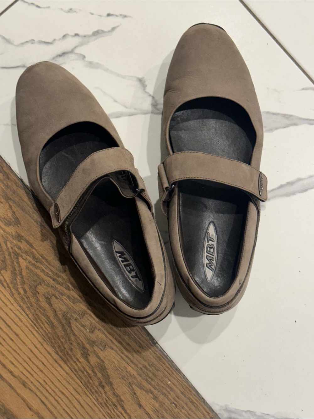 MBT Women's Taupe Mary Jane Strap Flats